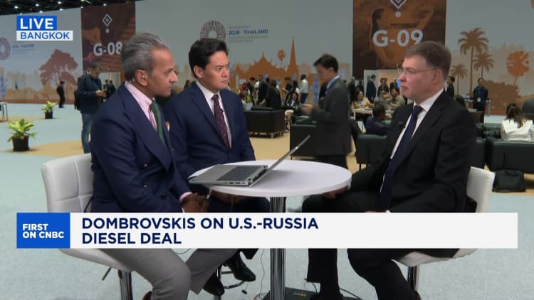 EU's Dombrovskis on diesel deal: Now is not the time to ease Russian sanctions
